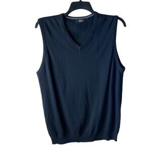 Madison Avenue Sweater Vest Men Size Large Logo Embroidered Stretch Black Top